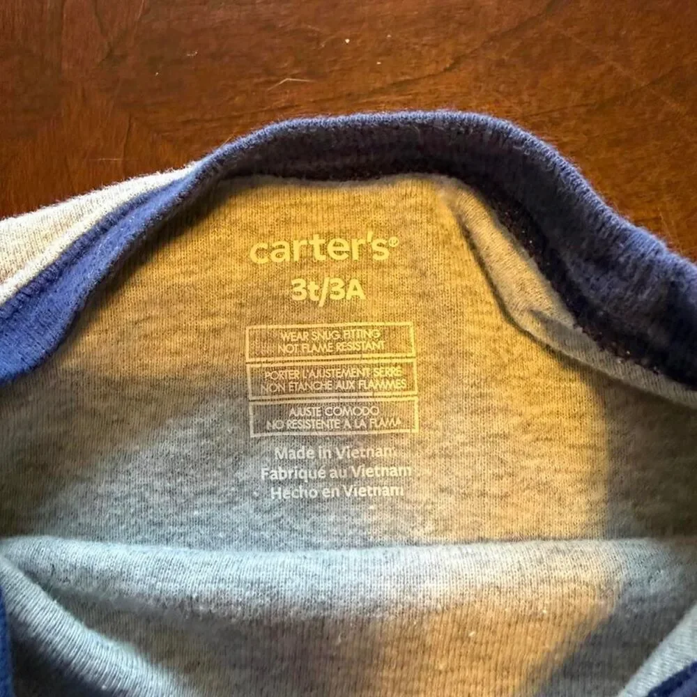 Carter's Gray Blue Orange Dinosaur Triceratops Yahn Nap Sleep Tshirt 3T
